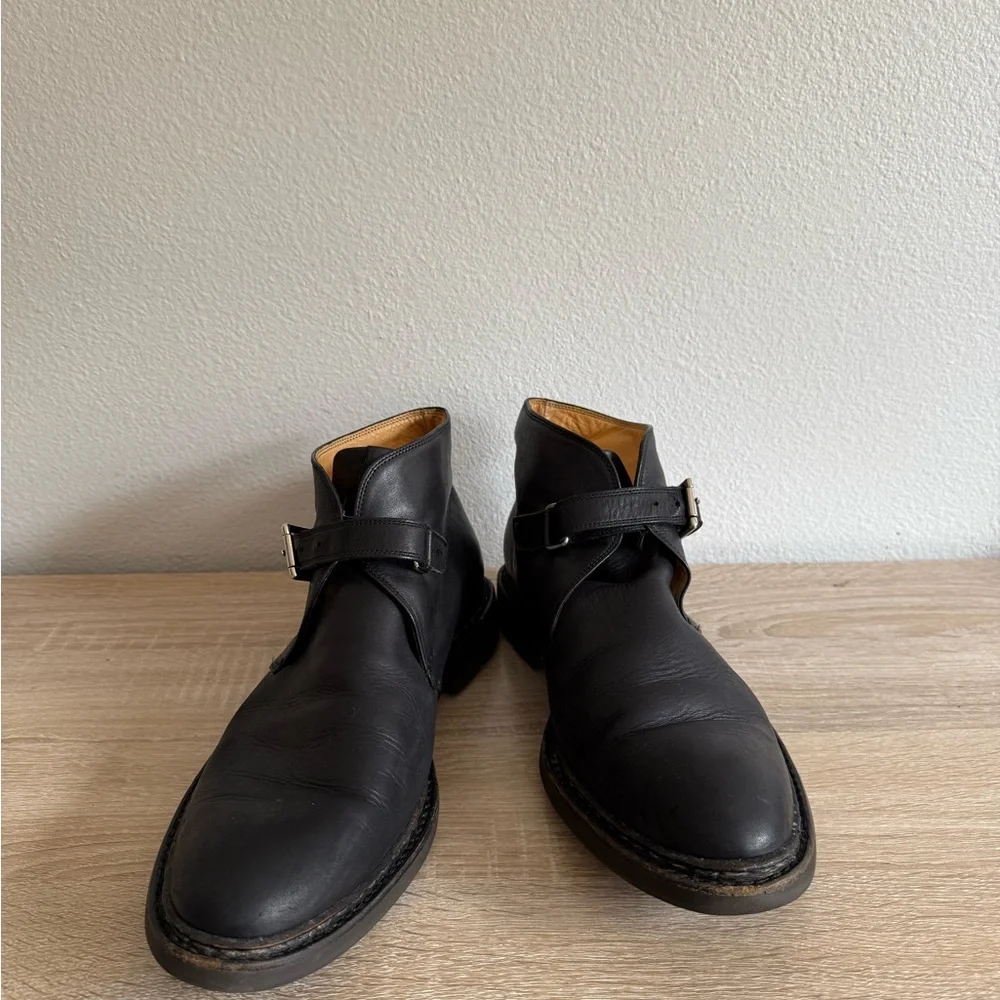 Mens Heschung Manioc Black Leather Buckle Ankle Boots Mens‎ Sz 9.5